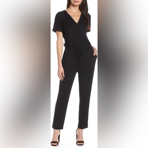 Chelsea 28 Jersey Knit Soft Jumpsuits Lounge Faux Wrap Classic Modern Minimalist - Picture 2 of 10